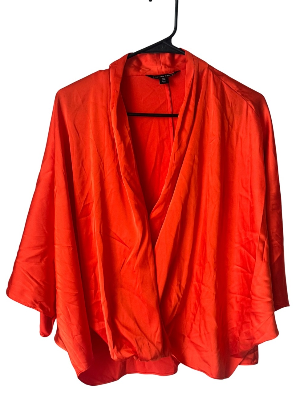 Boston Proper Vibrant Orange Draped Silk Blouse